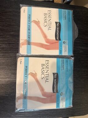 No Nonsense Essential Basics Knee Highs Bundle Sz Q NOS White & Suntan